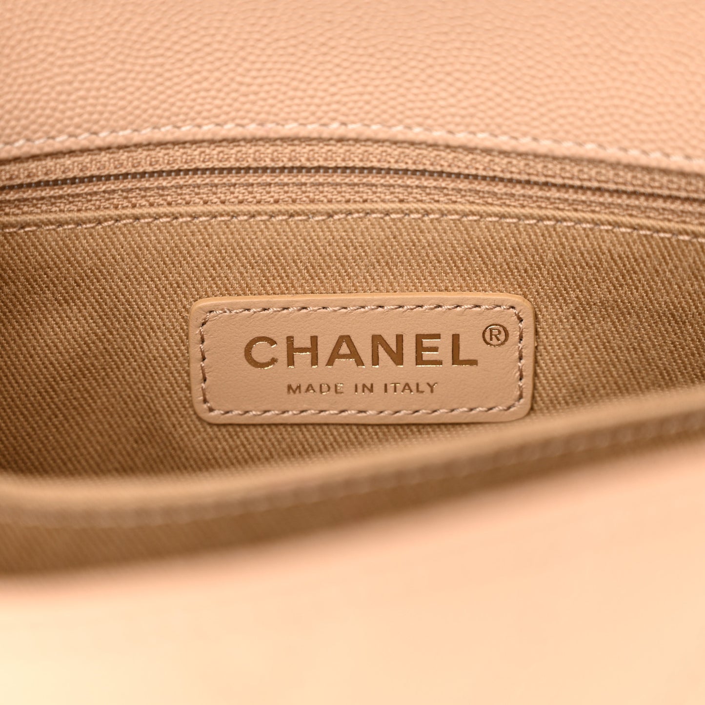 Caviar Chevron Quilted Mini Coco Handle Flap Beige