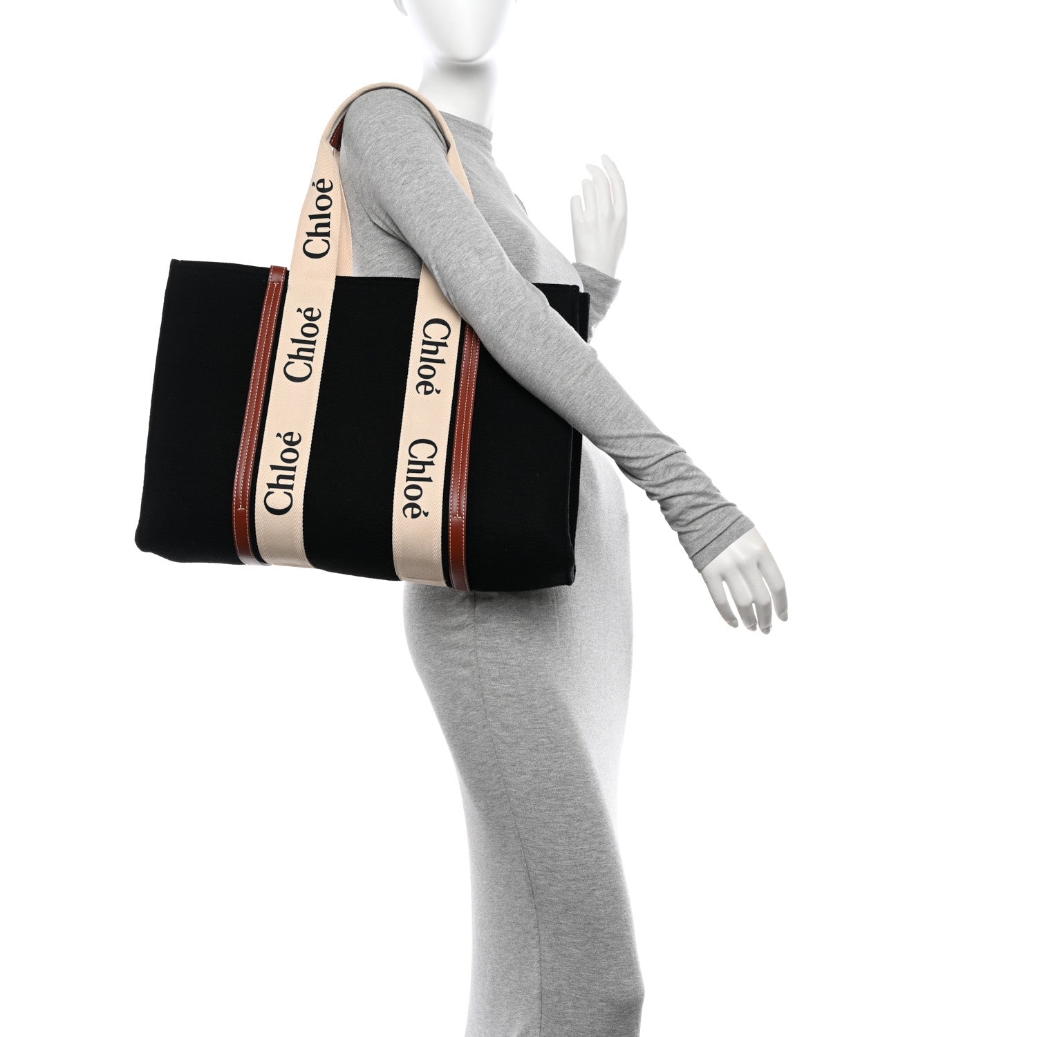 Chloe Felt Calfskin Large Woody Ribbon Tote Black 2 of 12