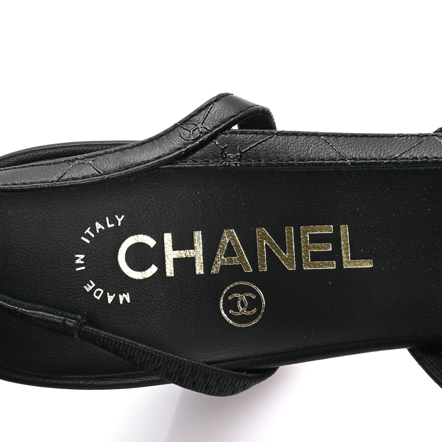 Chanel Lambskin Patent Calfskin Quilted Cap Toe Coco CC Slingback Pumps 37.5  Black 8 of 8