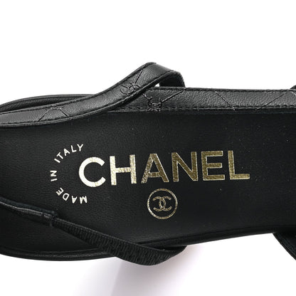 Chanel Lambskin Patent Calfskin Quilted Cap Toe Coco CC Slingback Pumps 37.5  Black 8 of 8
