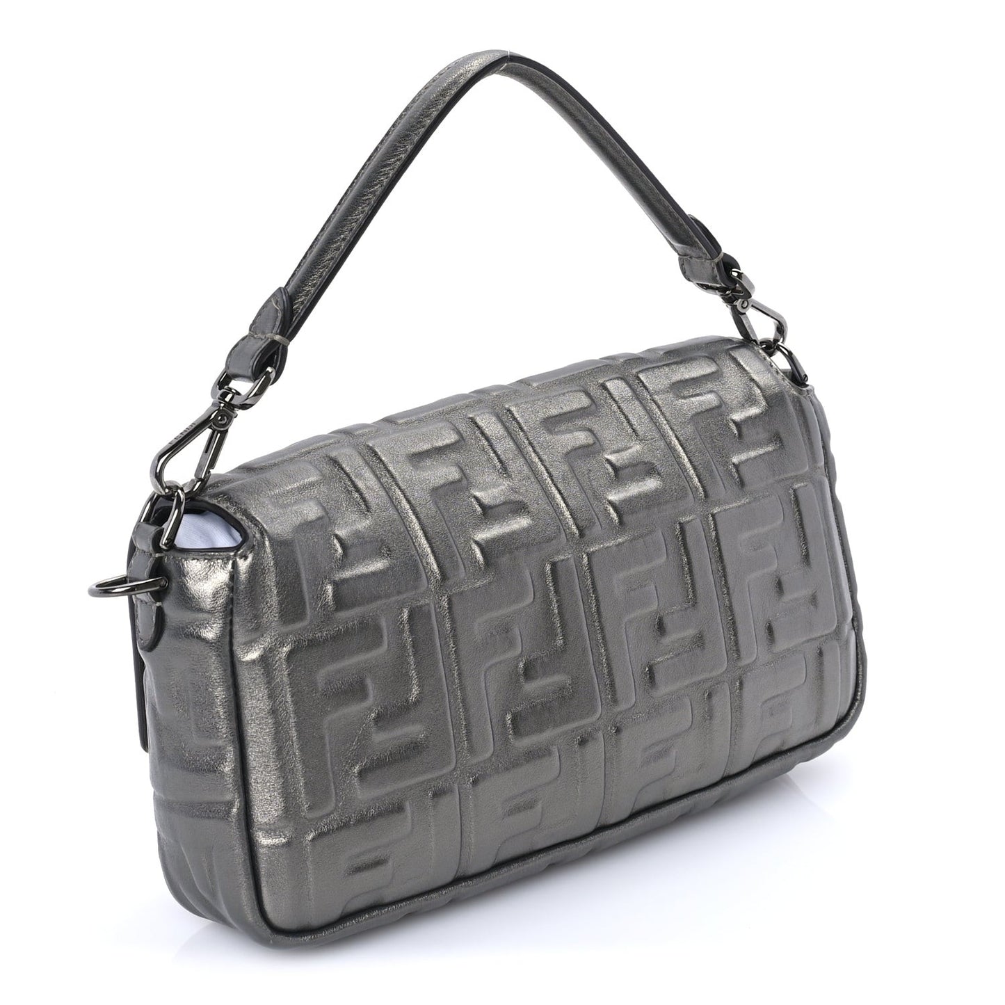 FENDI Nappa FF 1974 Embossed Baguette Black Black