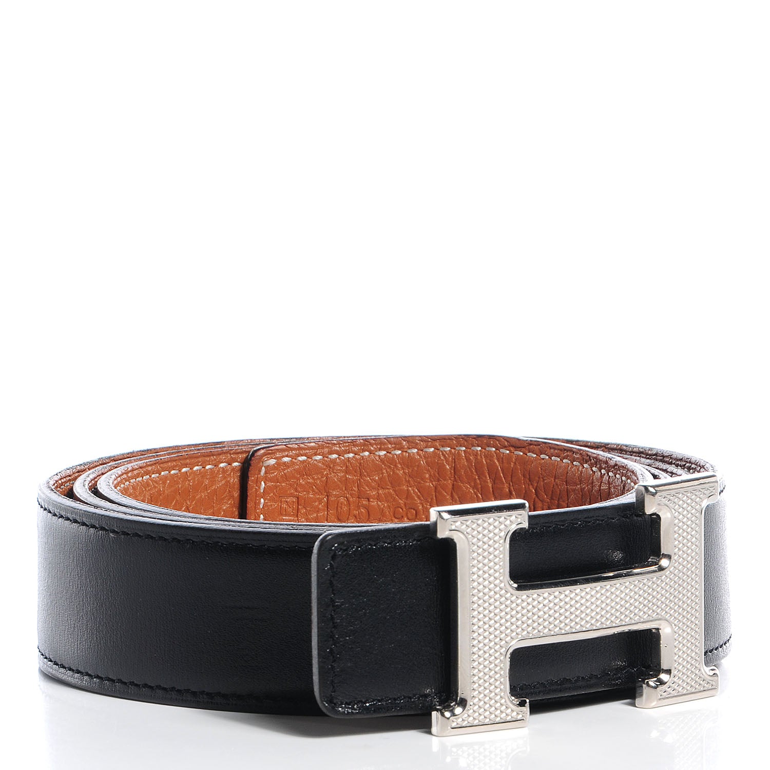 Hermes Box Togo Reversible Guilloche 32mm Silver H Constance Belt Black 105 2 of 5