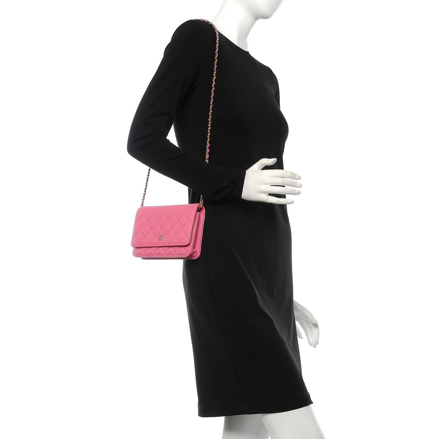 Caviar Quilted Wallet on Chain WOC Pink