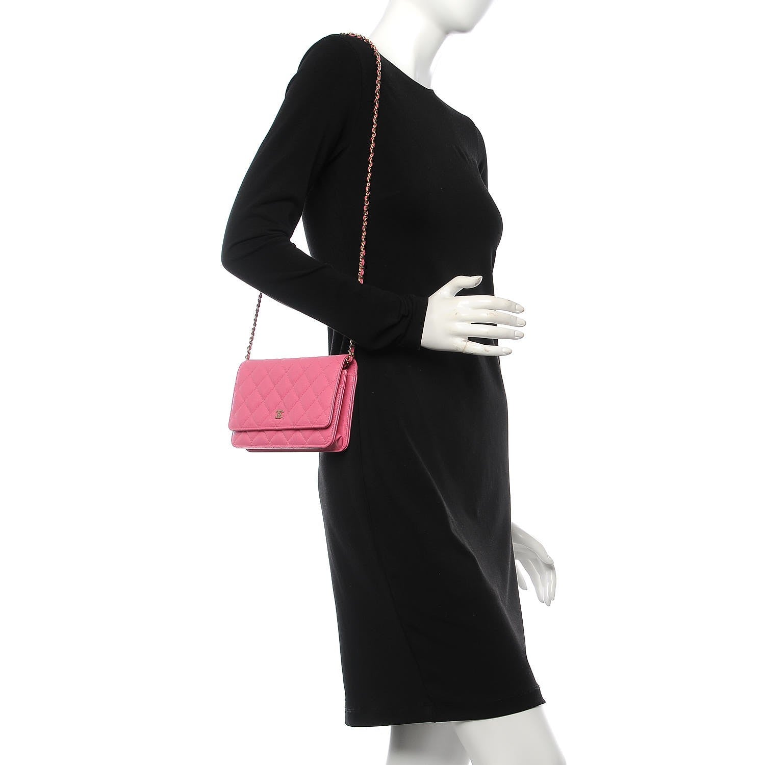 Chanel Caviar Quilted Wallet on Chain WOC Pink 2 of 9