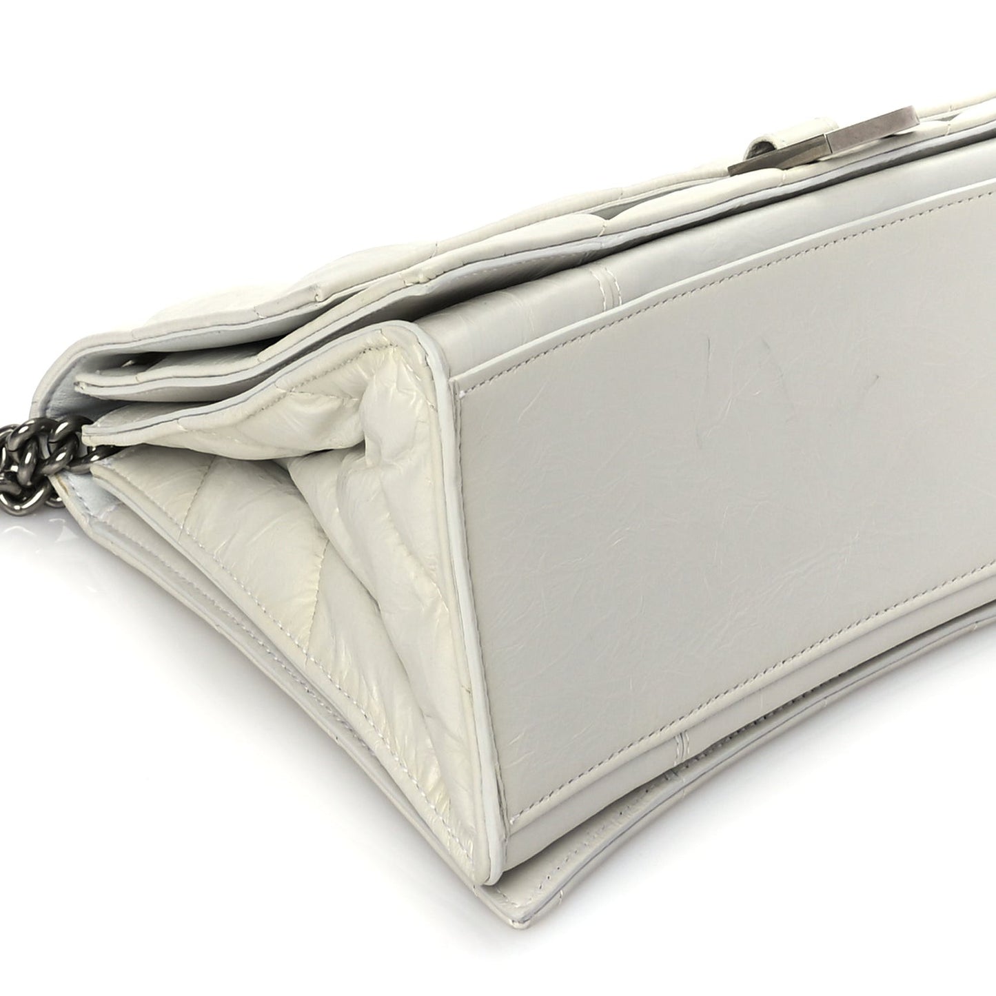 Crushed Calfskin Quilted Medium Crush Chain Bag Optic White