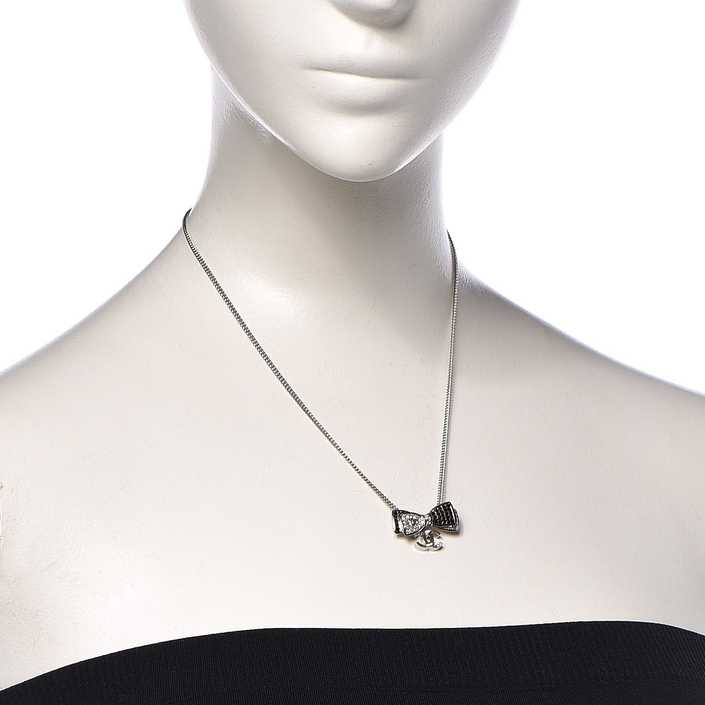 Crystal CC Bow Necklace Black