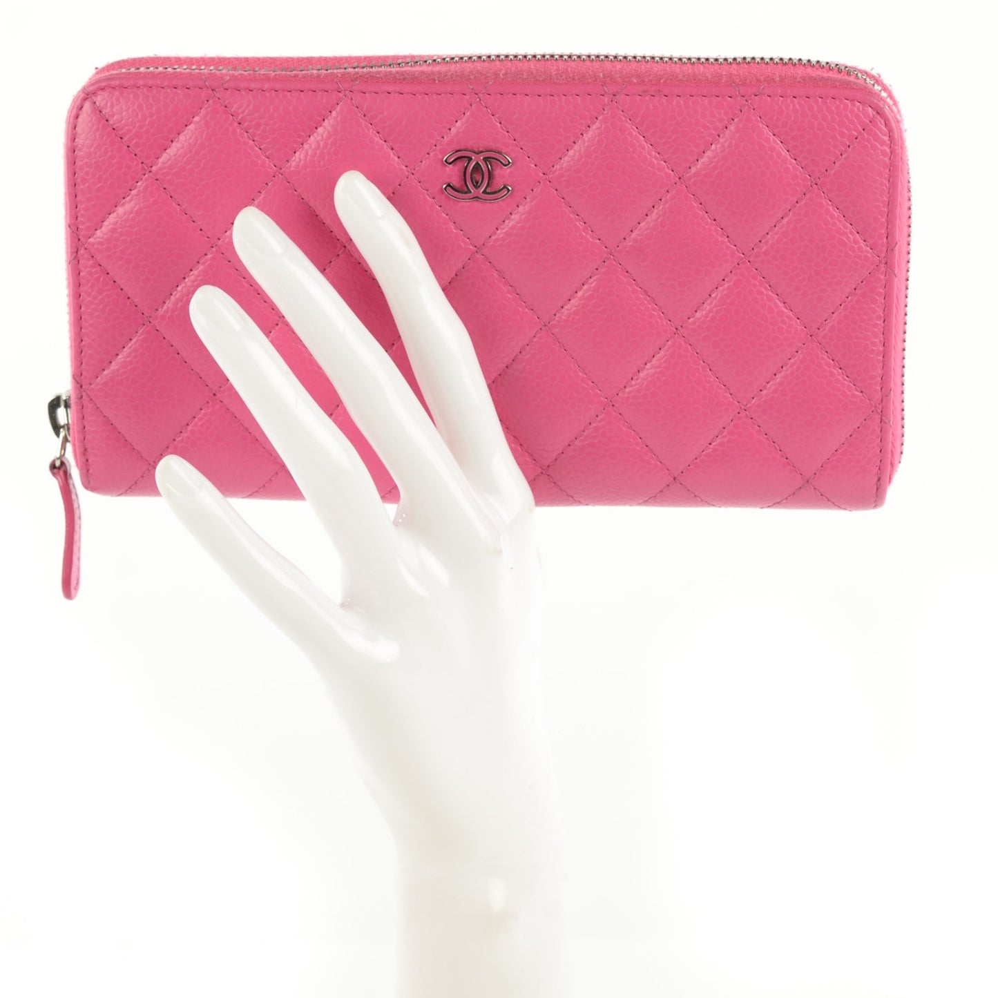 Caviar Quilted Large Gusset Zip Around Wallet Pink