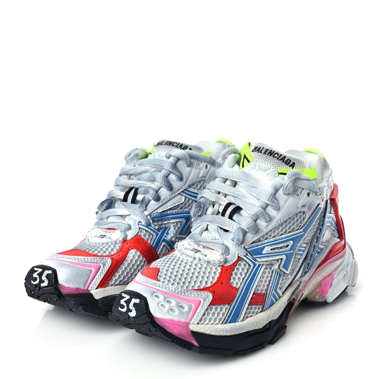 Mesh Rubber Womens Runner Sneakers 35 White Red Blue Pink