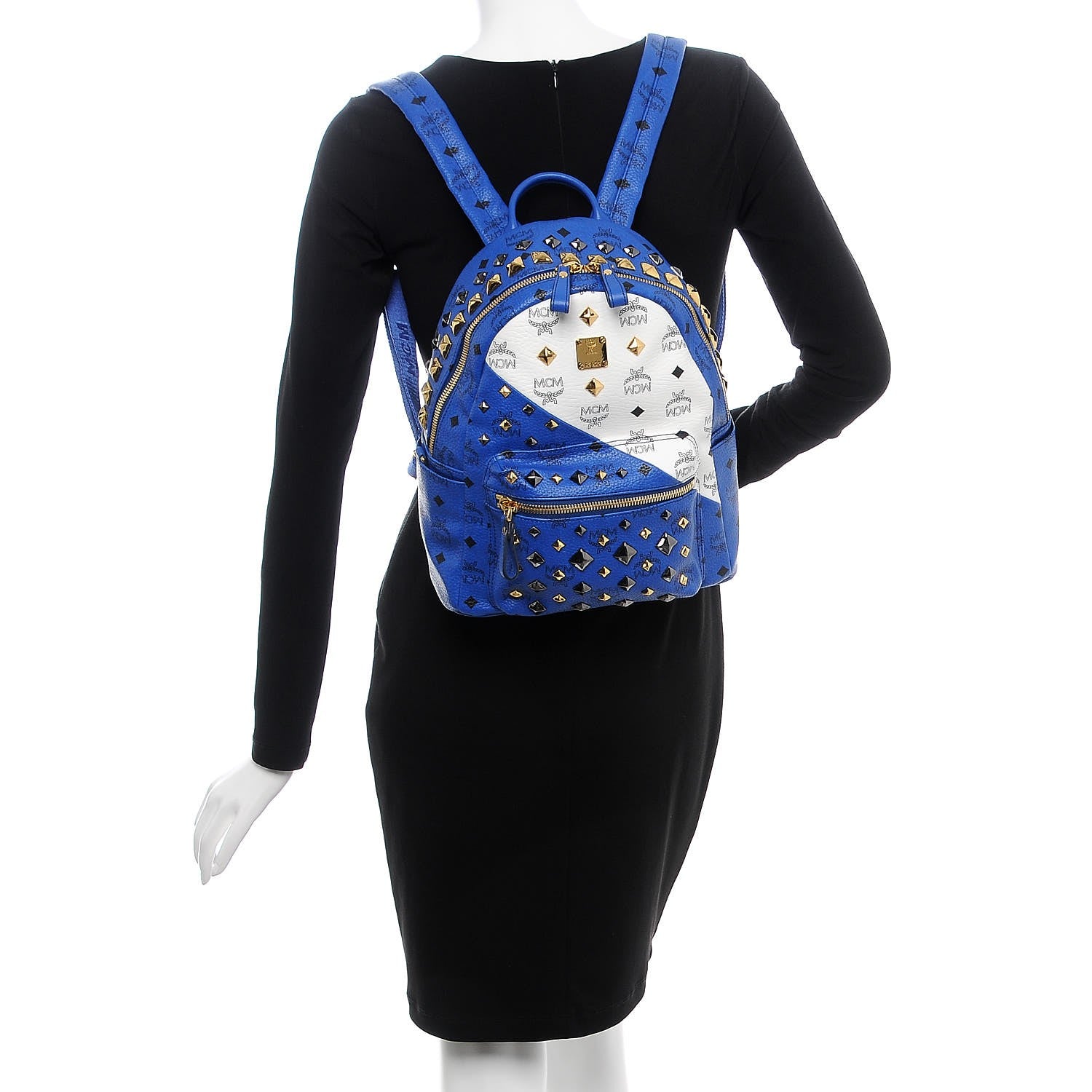 MCM Visetos Studded Medium Stark Backpack White Blue 2 of 20