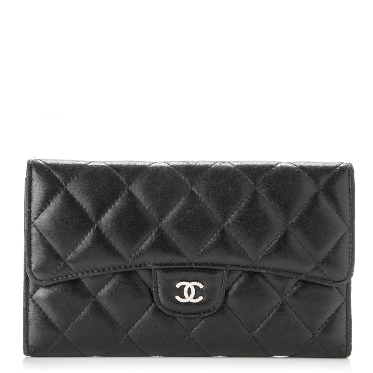 Lambskin Quilted Large Flap Wallet Black