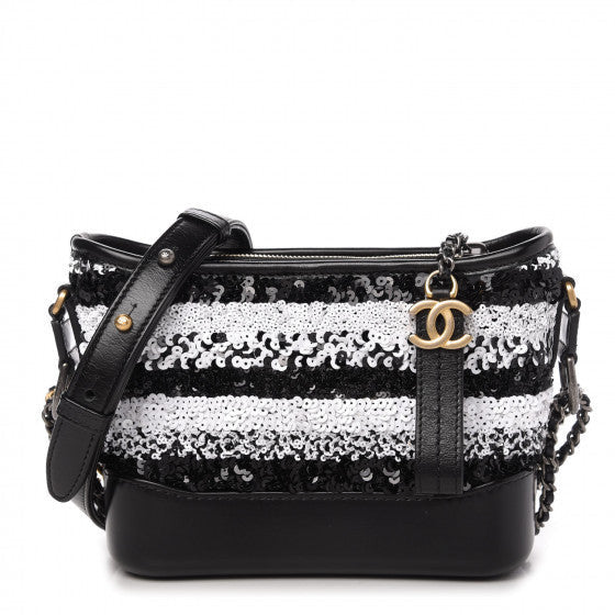 Sequin Calfskin Small Gabrielle Hobo Black White