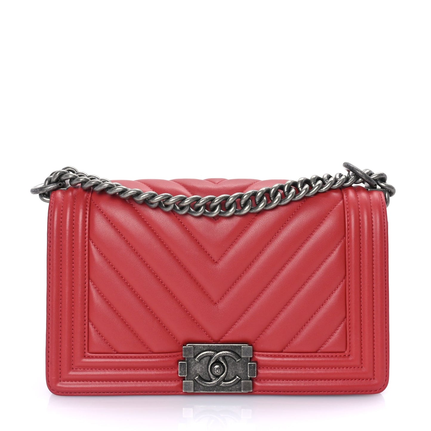 Lambskin Chevron Quilted Medium Boy Flap Red