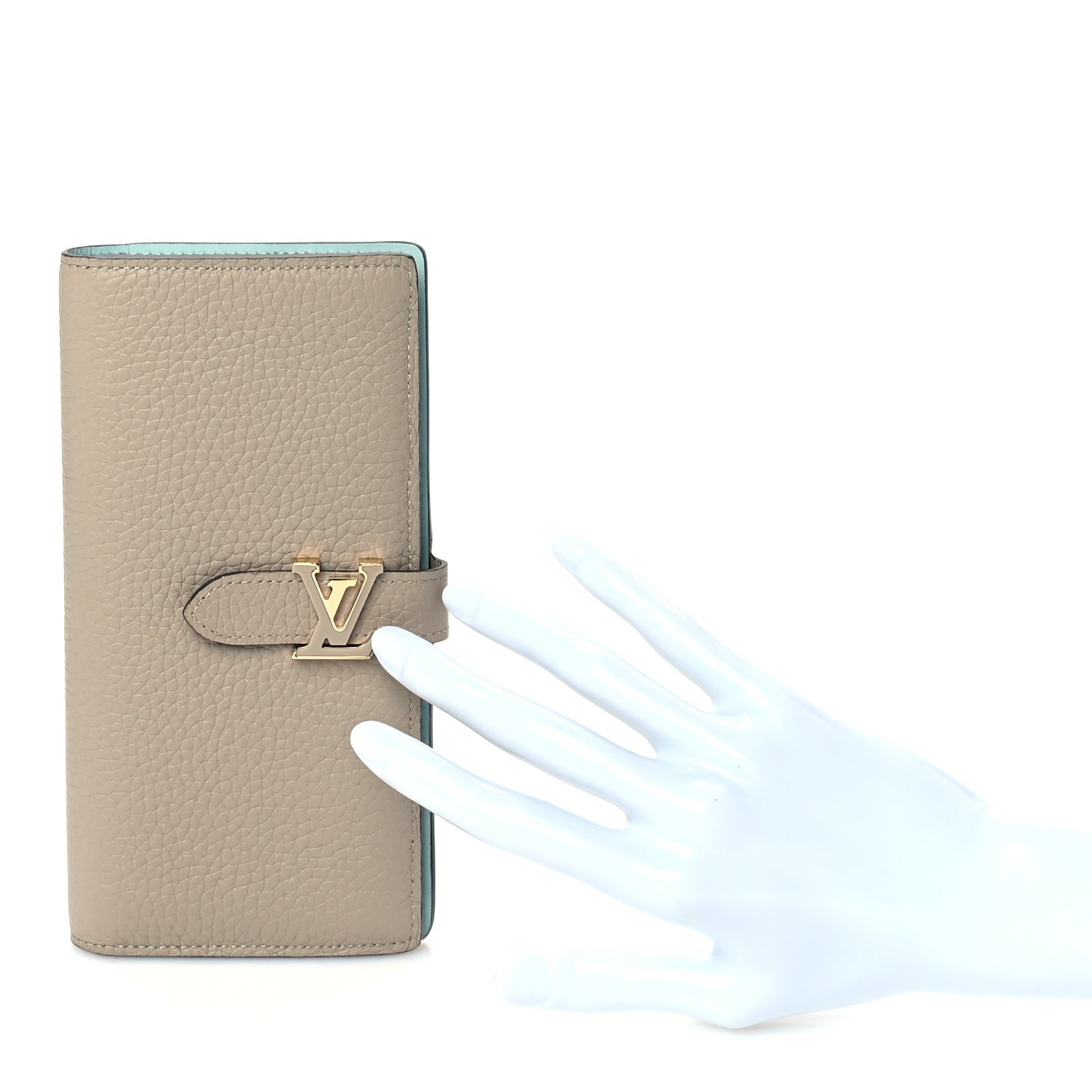 Louis Vuitton Taurillon LV Vertical Capucines Wallet Galet Aquamarine 5 of 7