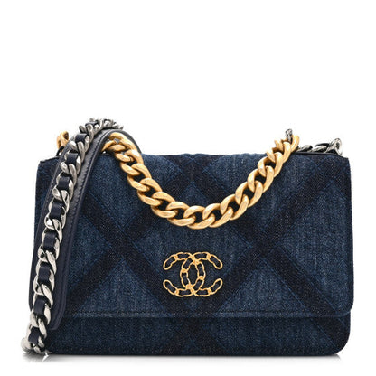 Chanel Denim Quilted 19 Wallet On Chain WOC  Blue 1 of 10
