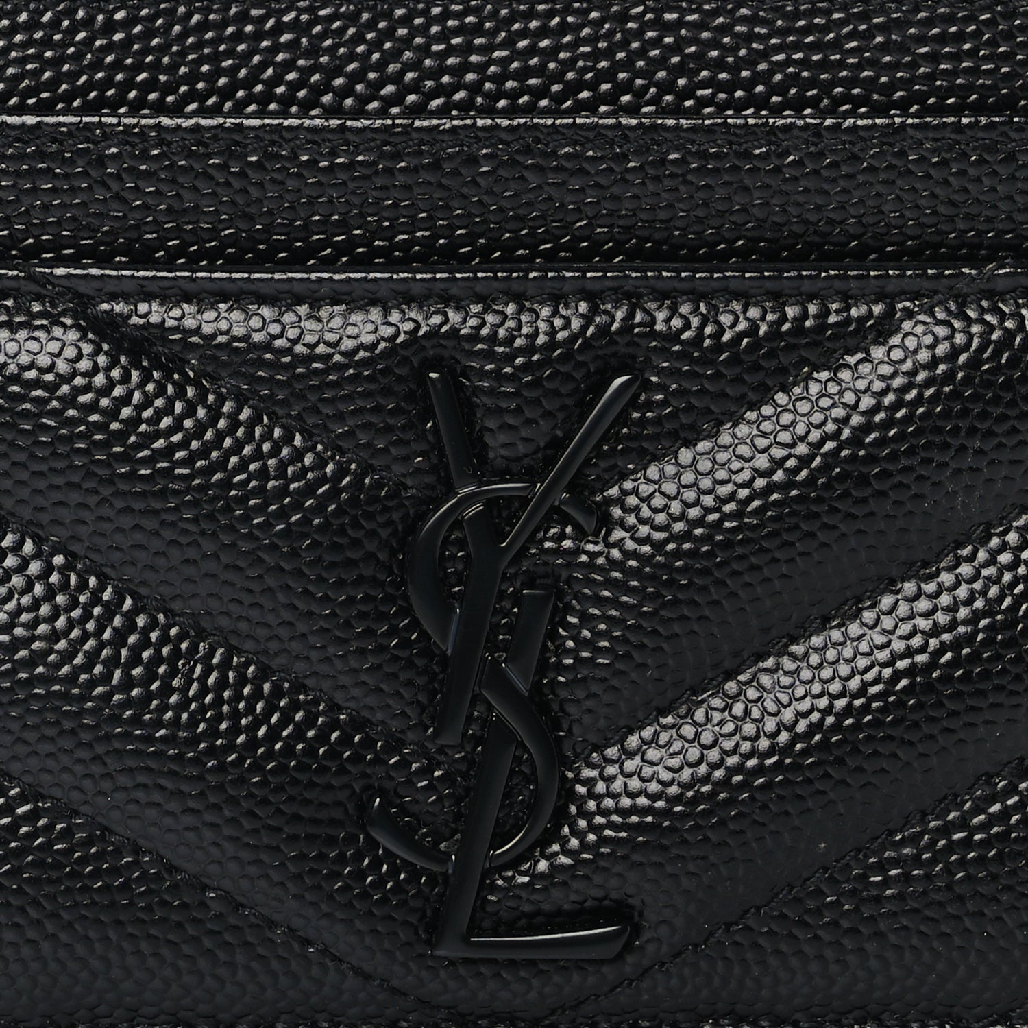 Saint Laurent Grain De Poudre Matelasse Chevron Monochrome Monogram Credit Card Case Black 3 of 8