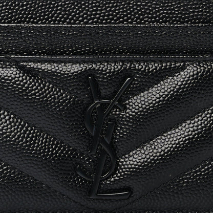 Saint Laurent Grain De Poudre Matelasse Chevron Monochrome Monogram Credit Card Case Black 3 of 8