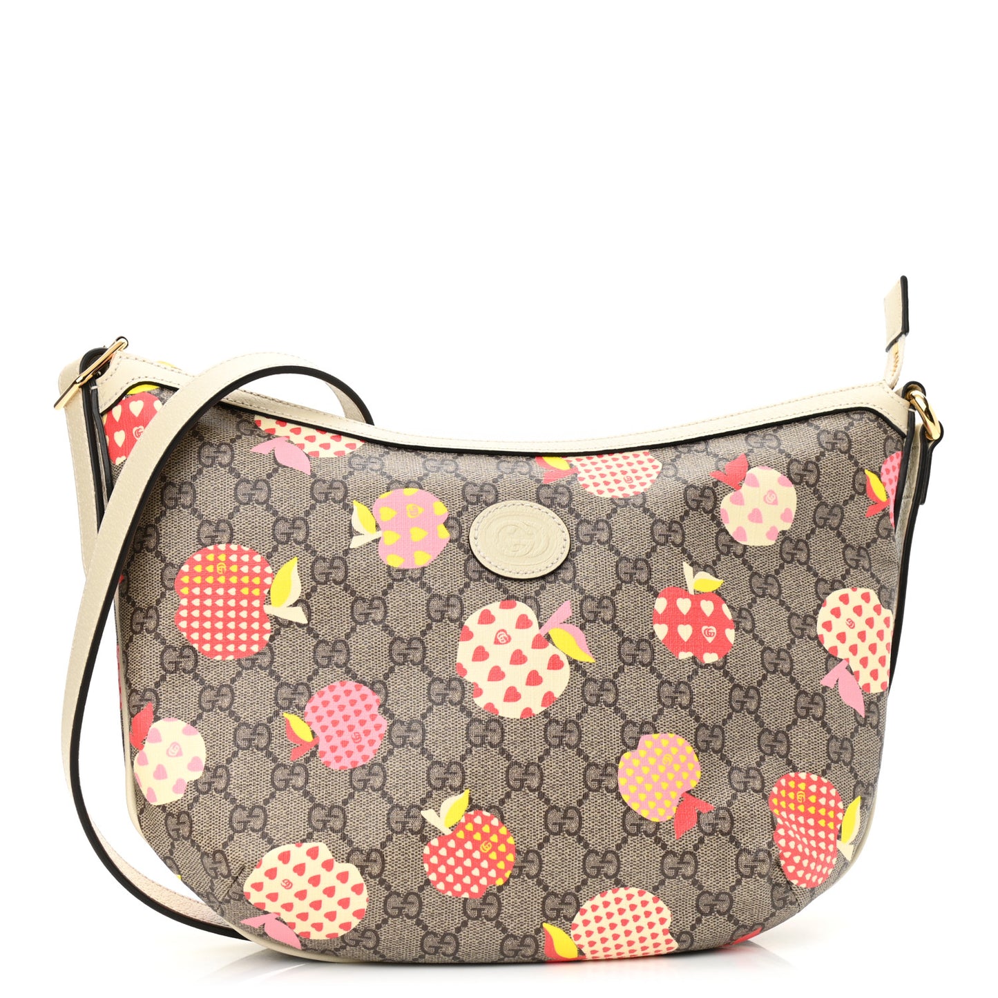 GG Supreme Monogram Les Pommes Small Ophidia Half Moon Hobo Beige Multicolor Mystic White