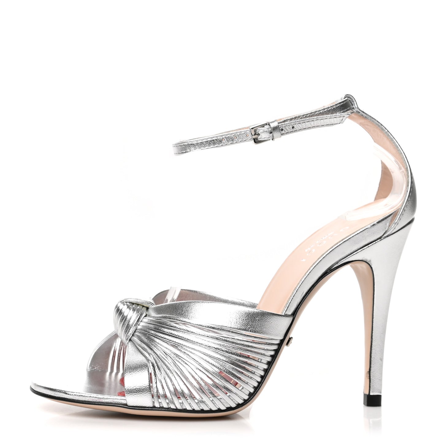 Metallic Nappa Crawford Knot Ankle Strap Sandals 35.5 Silver