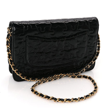 Chanel Crackled Patent Calfskin Puzzle Reissue Wallet On Chain WOC Black 2 of 9