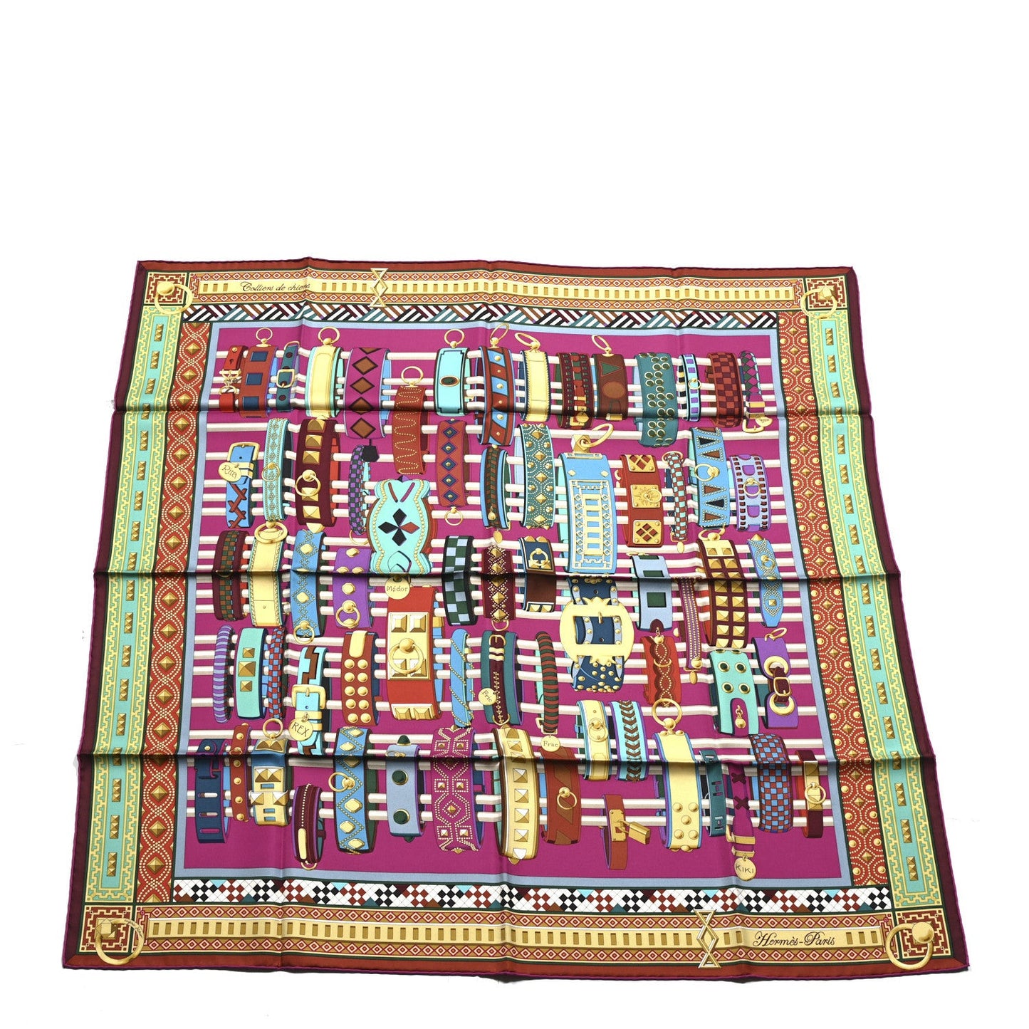 Silk Colliers de Chiens Scarf 90 Fuchsia Turquoise Grenat