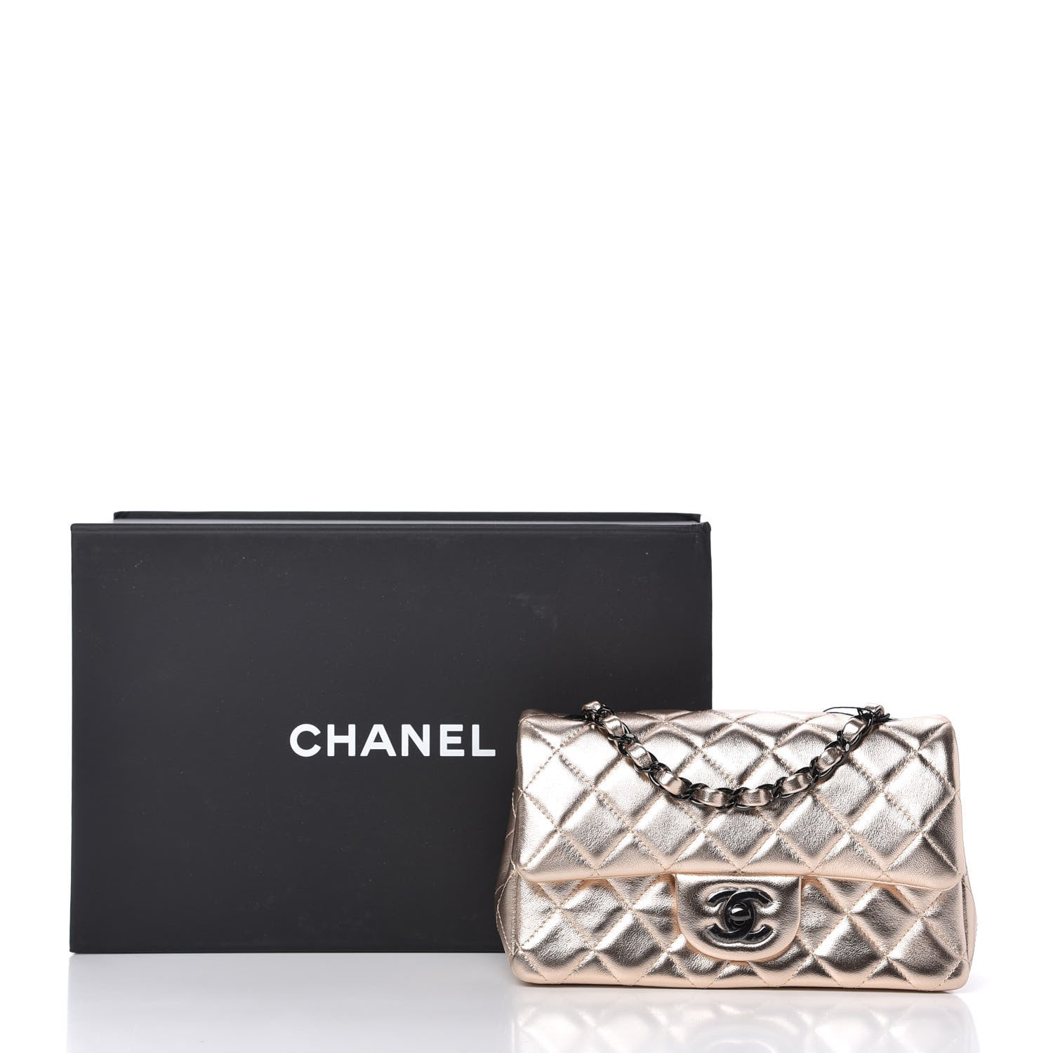 Chanel Metallic Lambskin Quilted Mini Rectangular Flap Gold Black 11 of 11