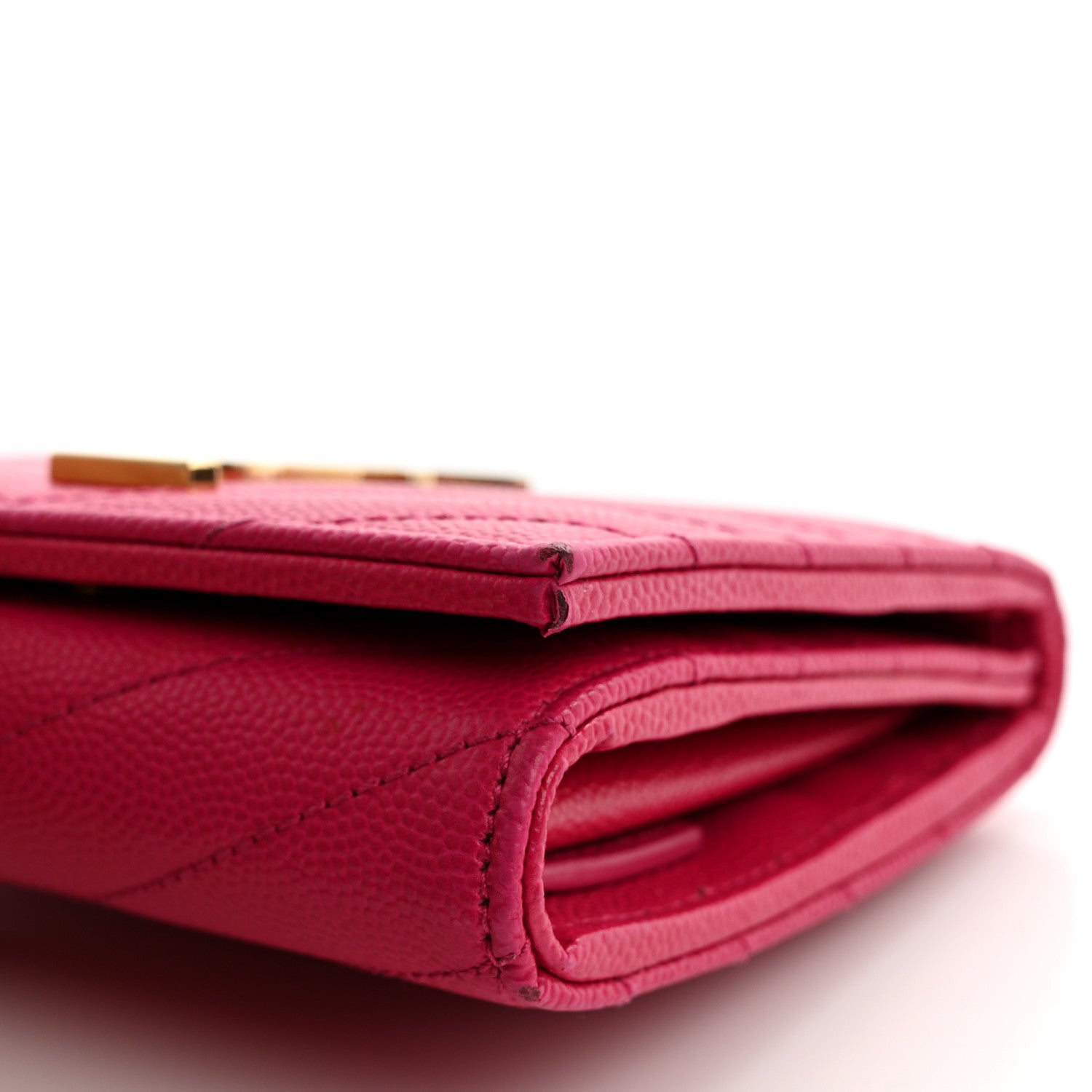 Saint Laurent Grain De Poudre Matelasse Chevron Monogram Compact Wallet Bubblegum 8 of 10