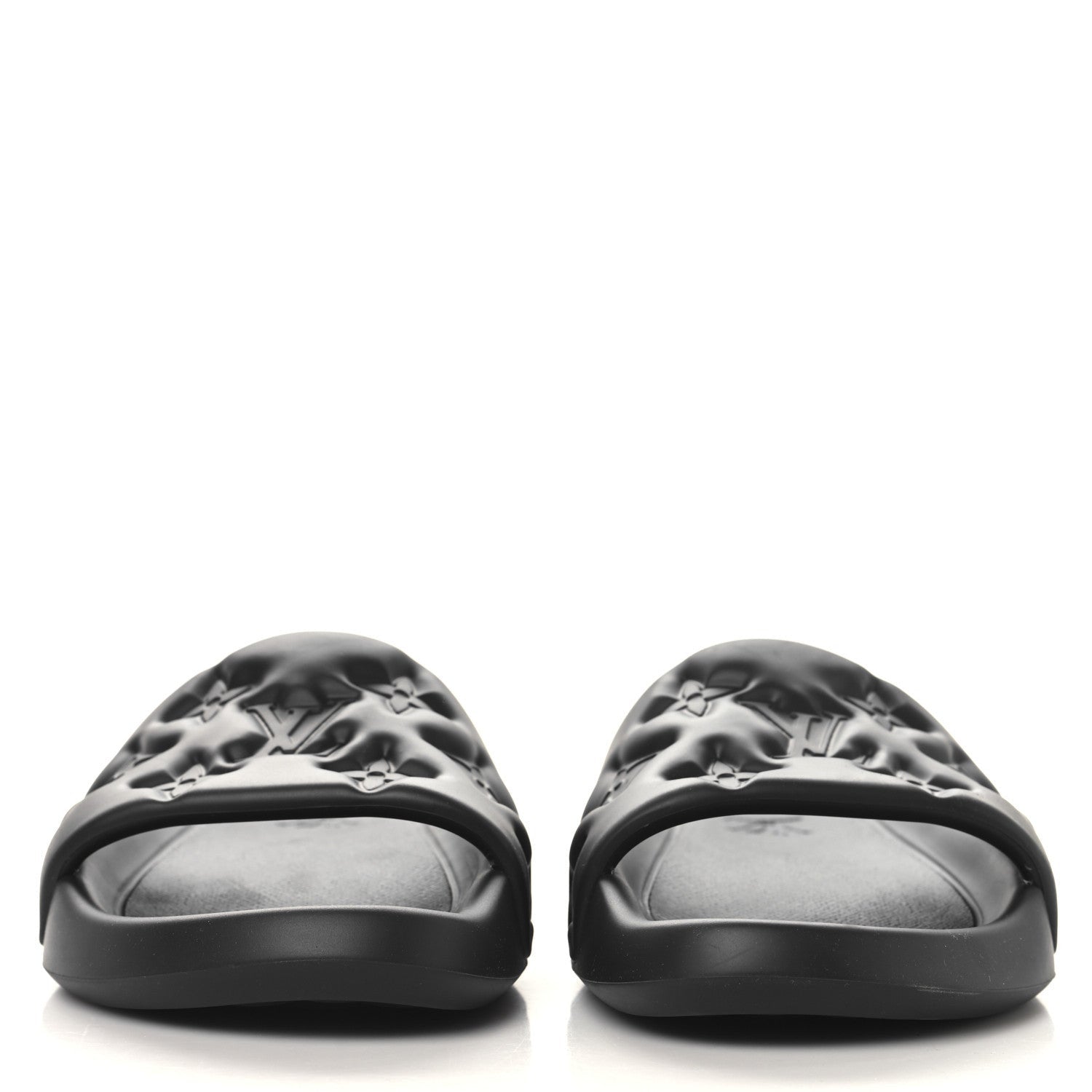 Louis Vuitton Rubber Embossed Monogram Mens Waterfront Mules Black 3 of 7