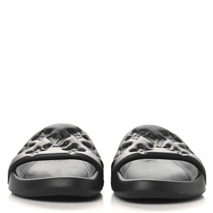 Louis Vuitton Rubber Embossed Monogram Mens Waterfront Mules Black 3 of 7