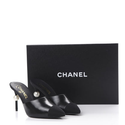 Chanel Goatskin Grosgrain Cap Toe Pearl Mule 36.5 Black 10 of 10