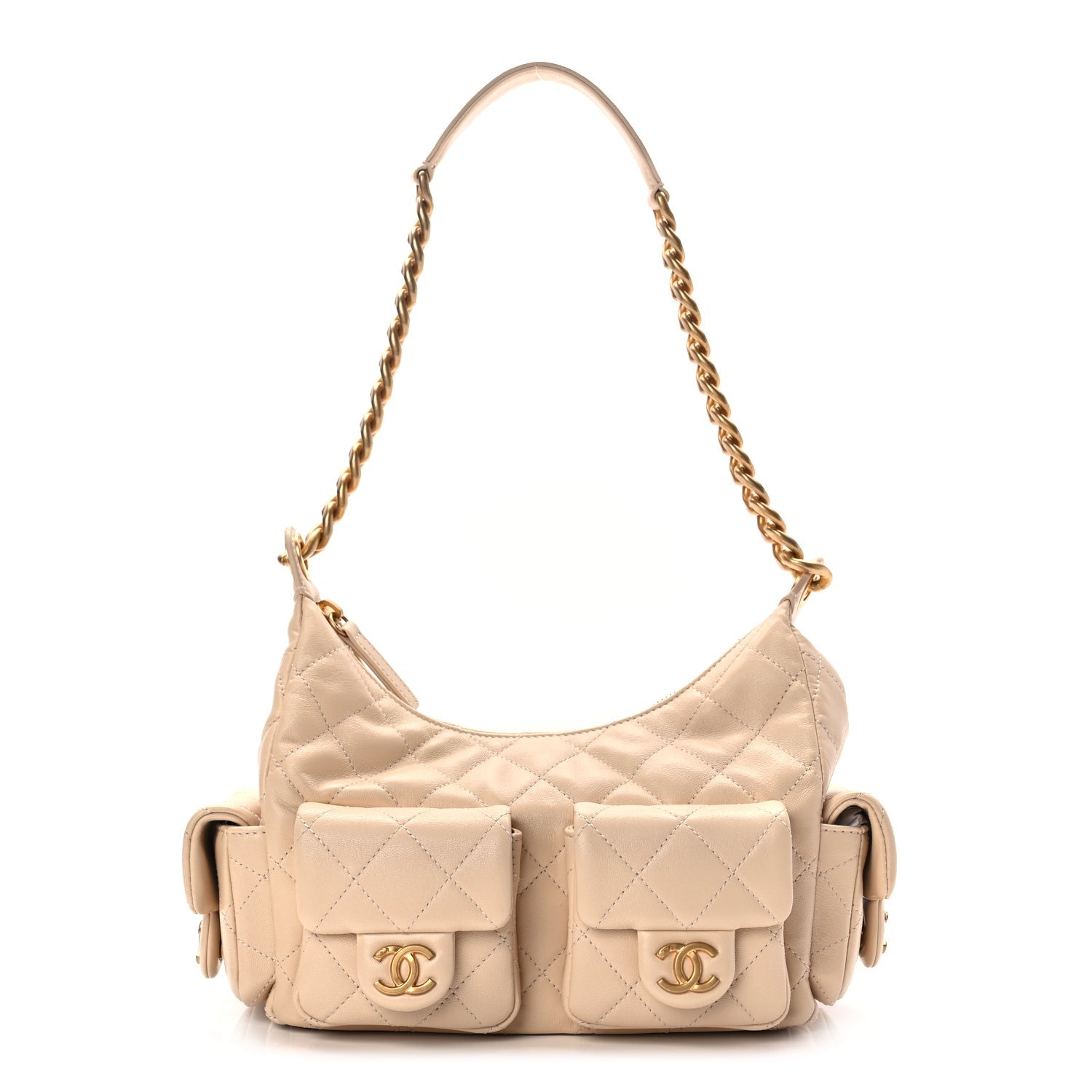 Chanel Shiny Lambskin Quilted Trendy Pockets Hobo Beige 1 of 10