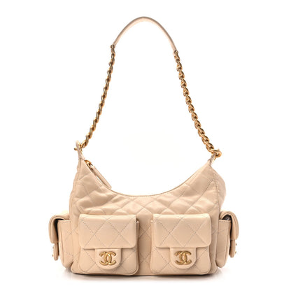 Chanel Shiny Lambskin Quilted Trendy Pockets Hobo Beige 1 of 10