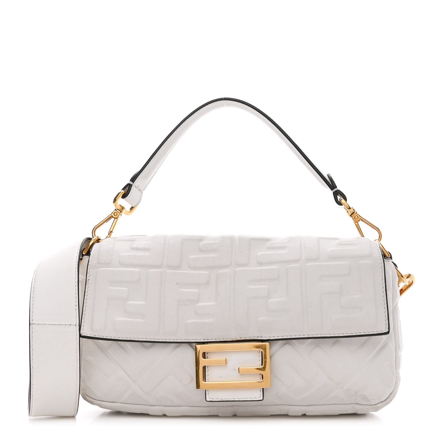 Fendi Nappa FF 1974 Embossed Baguette White 1 of 23