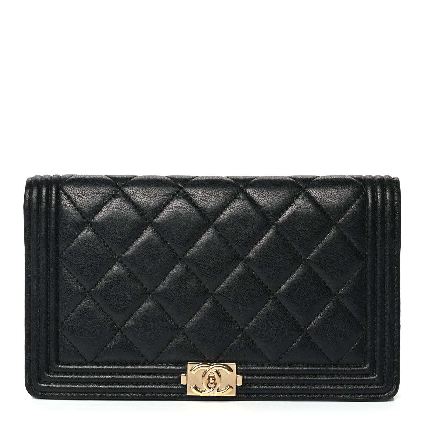 Lambskin Quilted Boy Yen Wallet Black