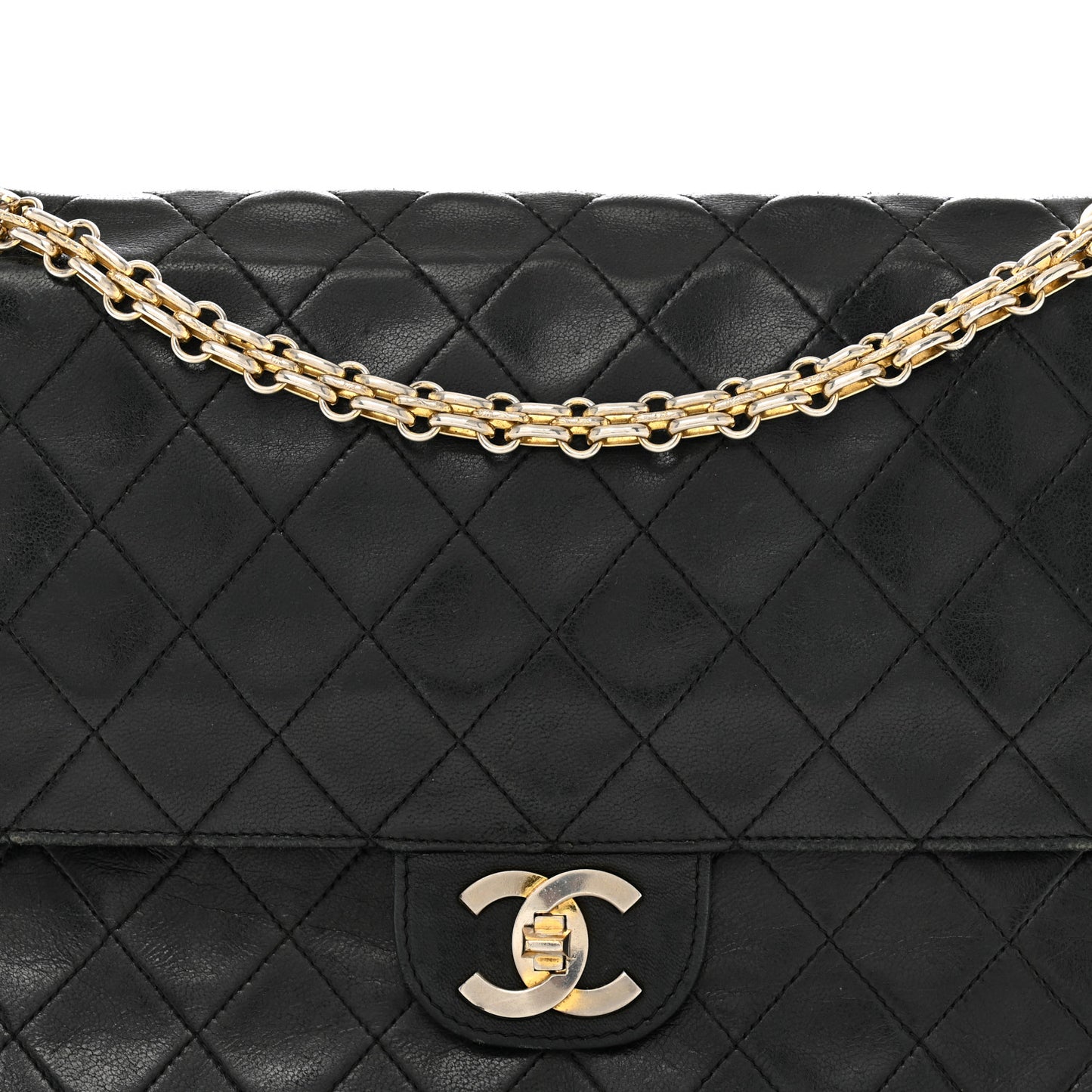 Lambskin Quilted Medium Double Flap Bijoux Chain Black