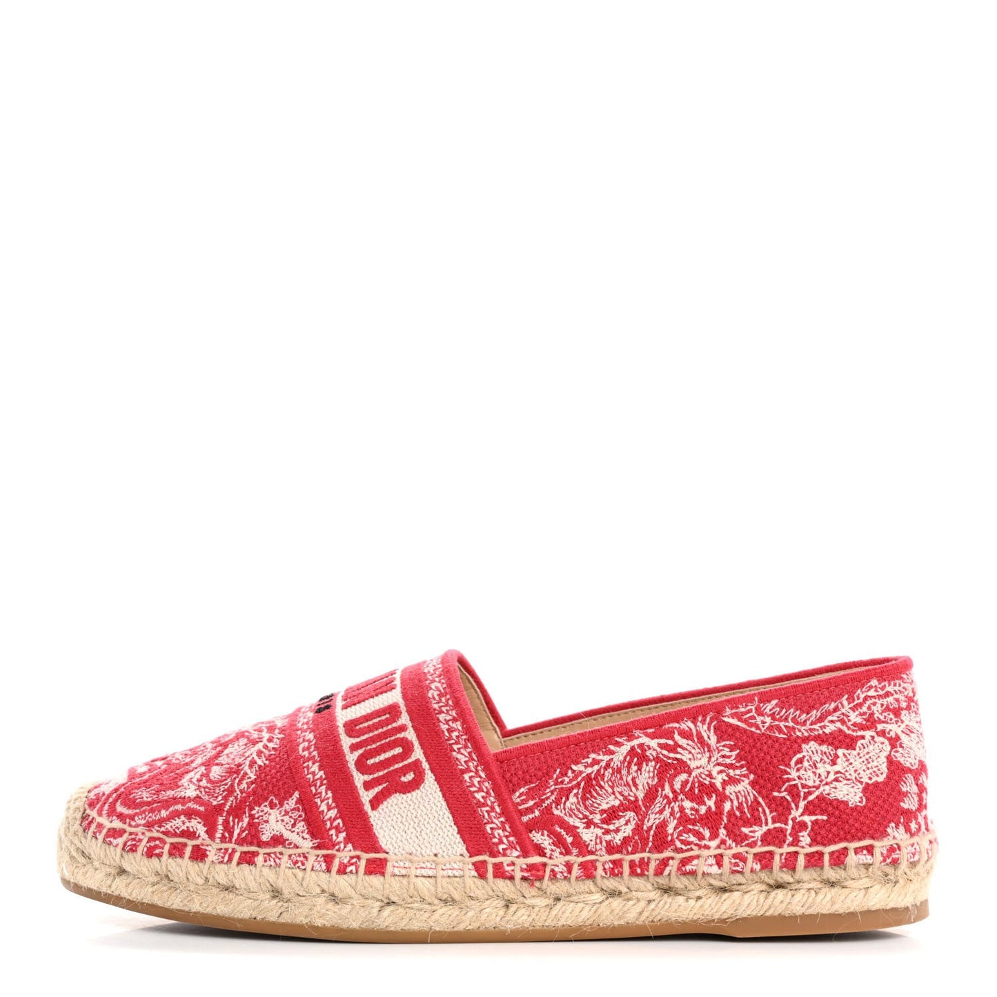 Embroidered Toile De Jouy Granville Espadrille 38.5 Raspberry