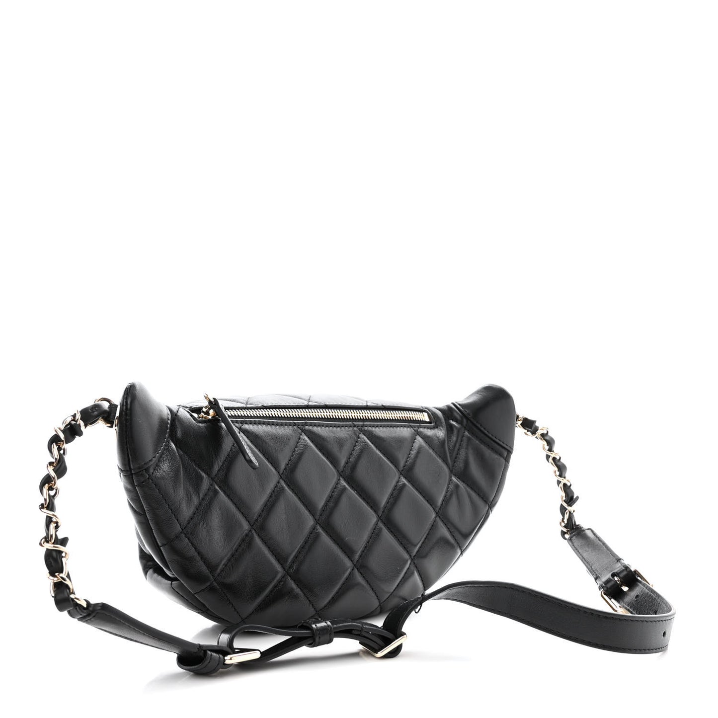 Lambskin Quilted Waist Bag Fanny Pack Black