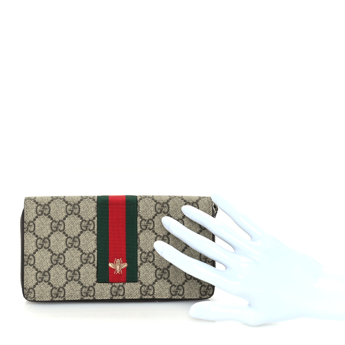 Gucci GG Supreme Monogram Web Bee Zip Around Wallet Beige Cocoa 2 of 7