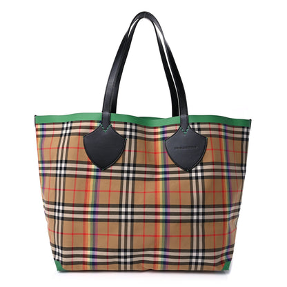 Burberry Vintage Rainbow Check Extra Large The Giant Reversible Tote  Antique Yellow 1 of 8