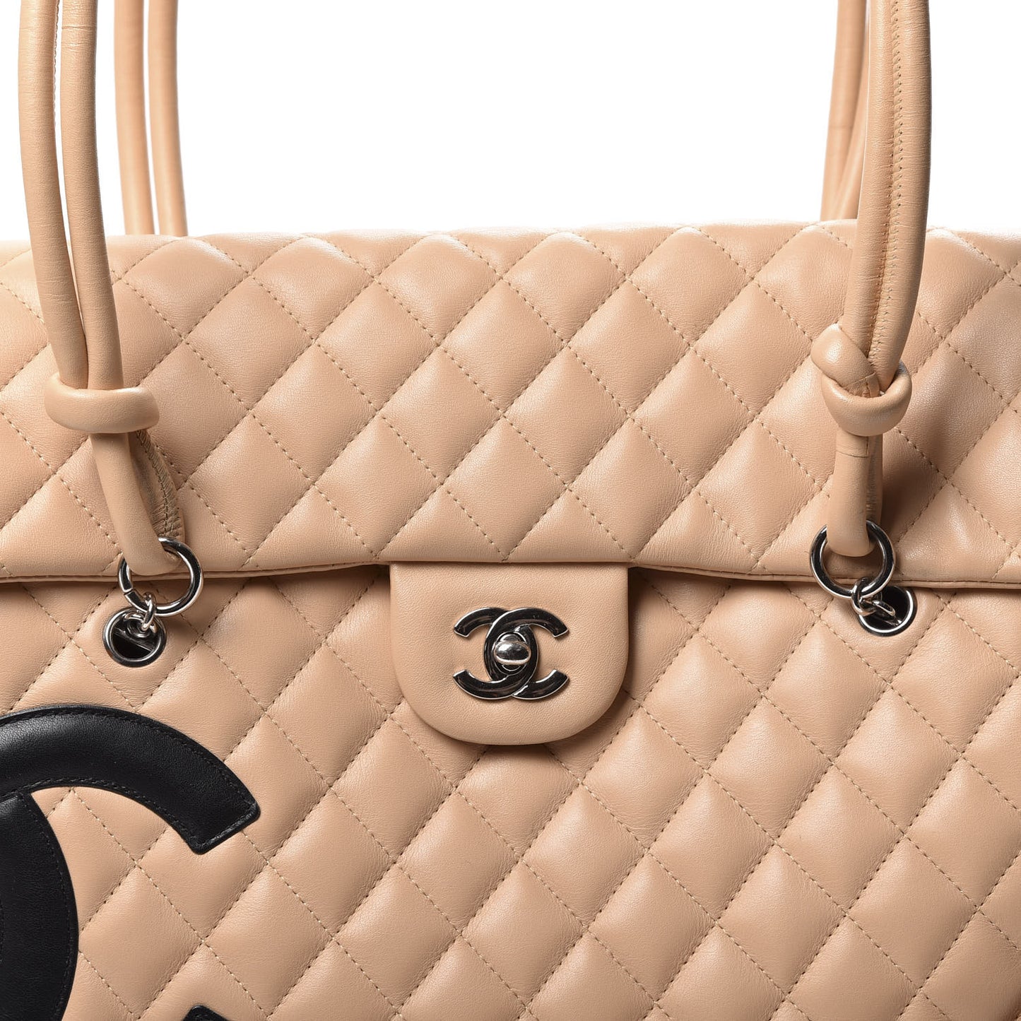 Calfskin Quilted Large Cambon Flap Beige Black