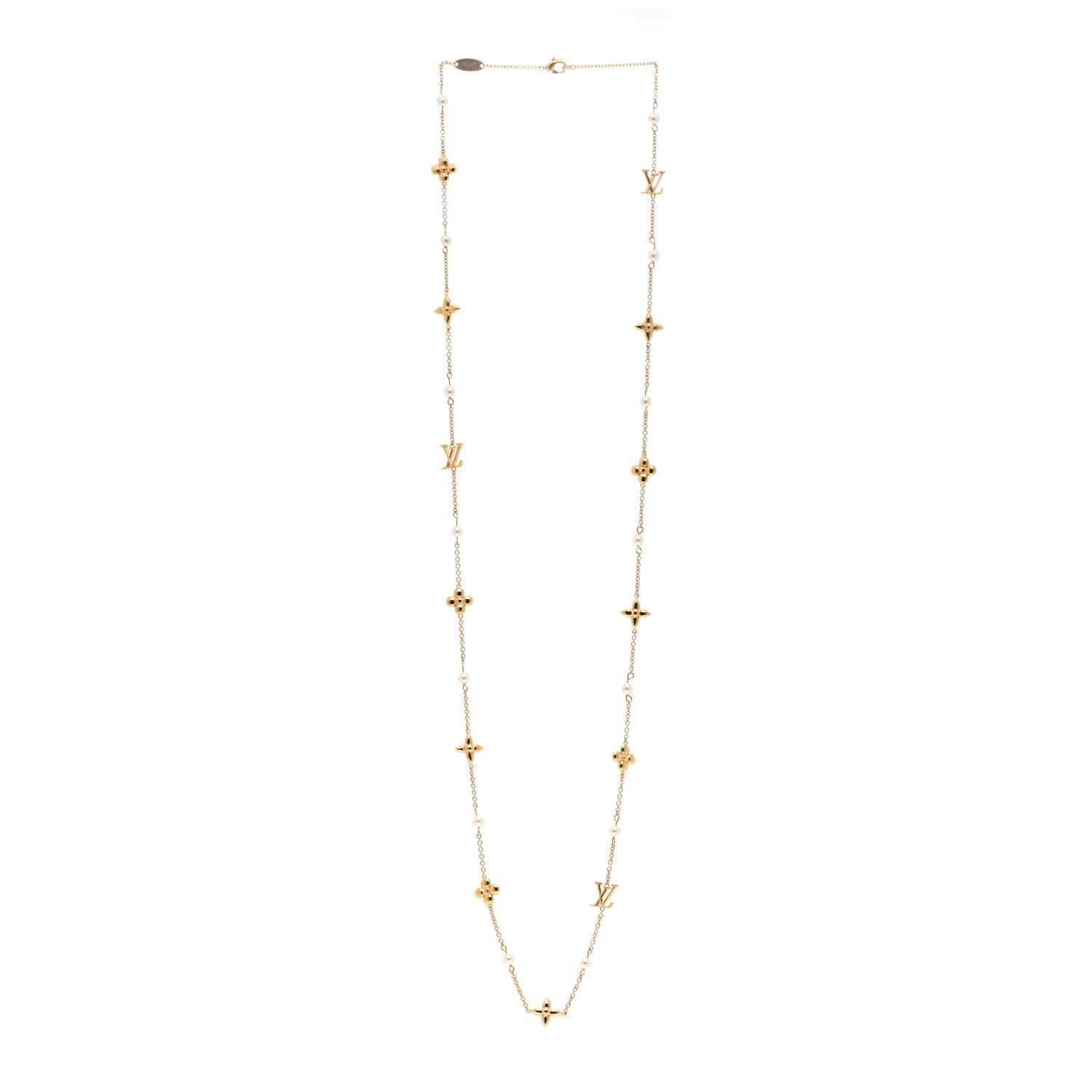 Louis Vuitton Metal Resin Louisa Long Necklace Gold White 3 of 6