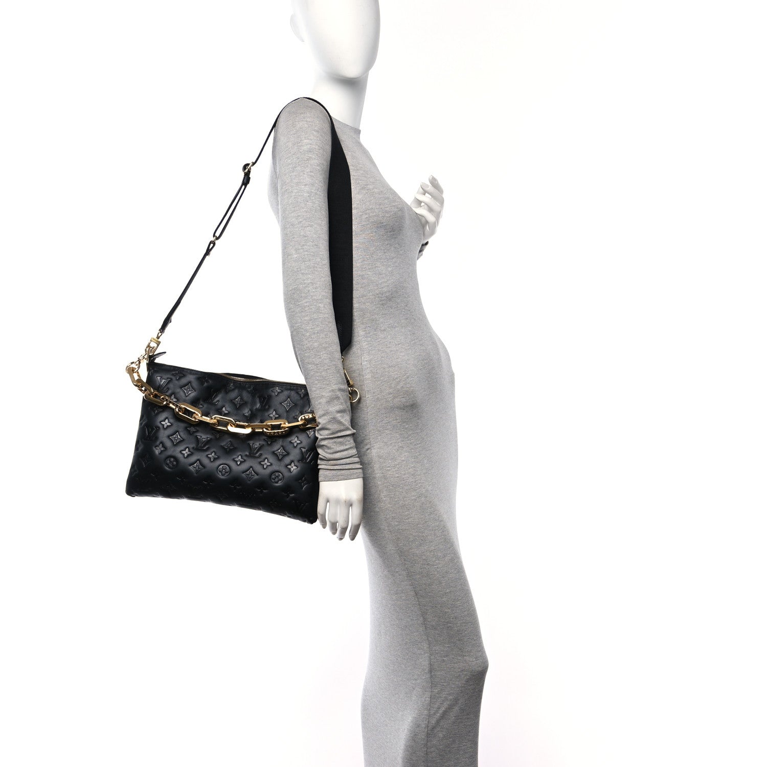 Louis Vuitton Lambskin Embossed Monogram Coussin MM Black 2 of 12