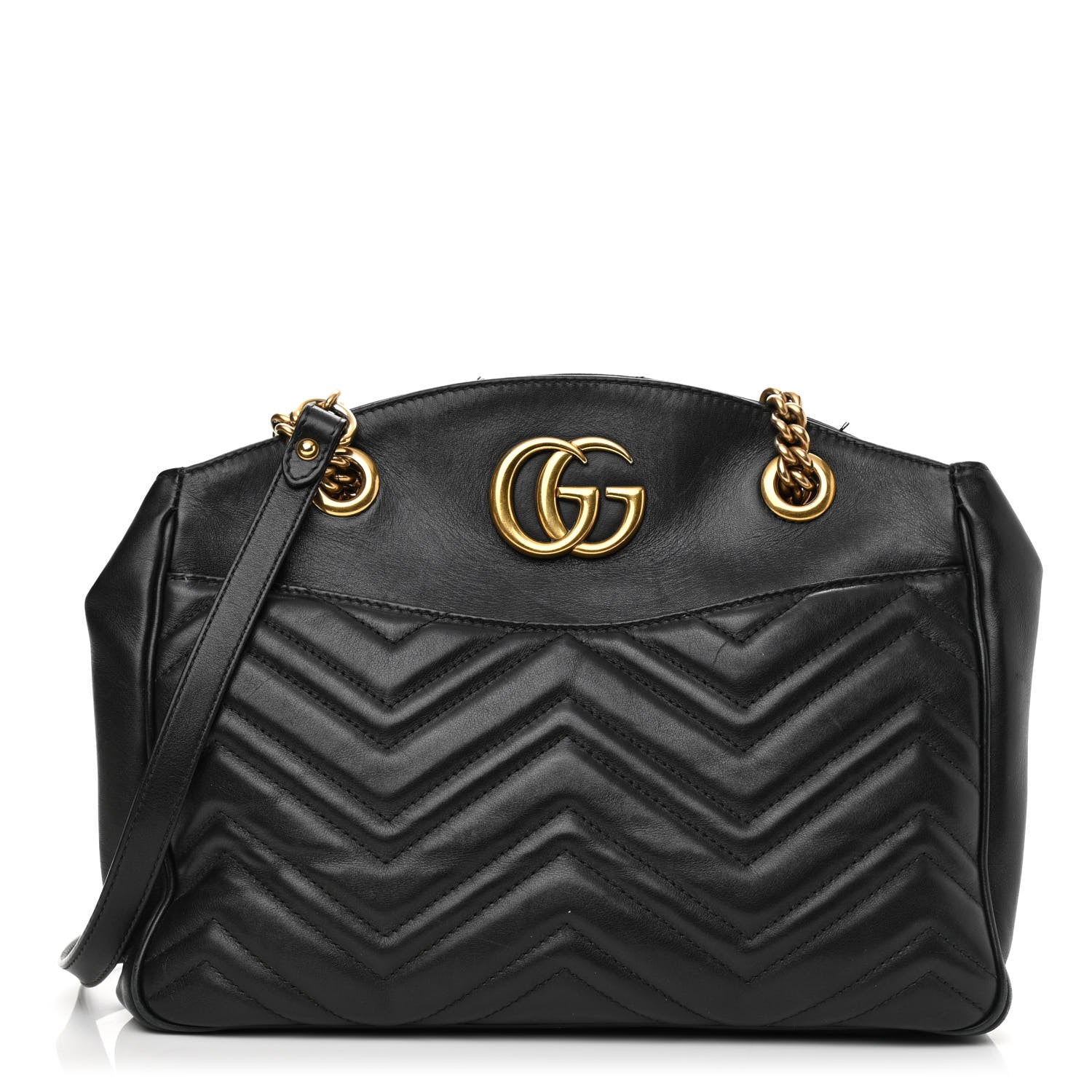 Gucci Calfskin Matelasse Medium GG Marmont Open Top Shoulder Bag Black 1 of 10