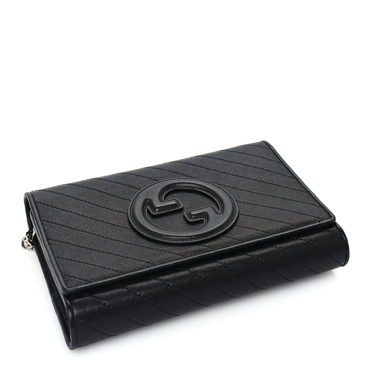 Gucci Sakai Be Green Calfskin Diagonal Stitched Blondie Wallet on Chain Black 3 of 9