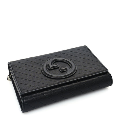 Gucci Sakai Be Green Calfskin Diagonal Stitched Blondie Wallet on Chain Black 3 of 9