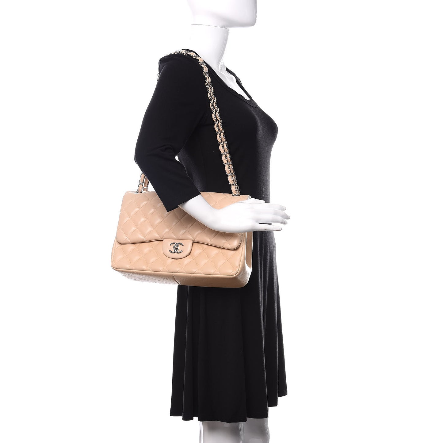 Lambskin Quilted Jumbo Double Flap Beige Clair