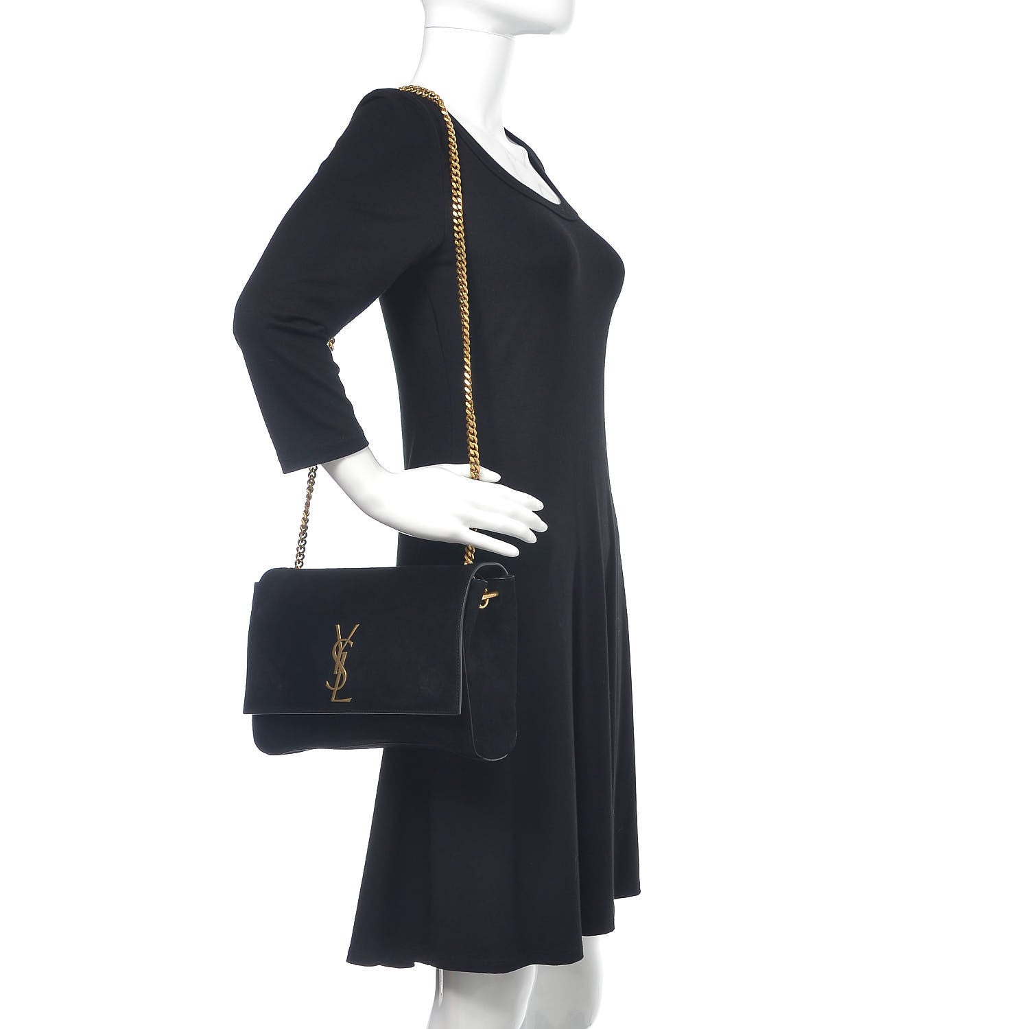 Saint Laurent Smooth Calfskin Suede Medium Reversible Monogram Kate Satchel Black 2 of 14