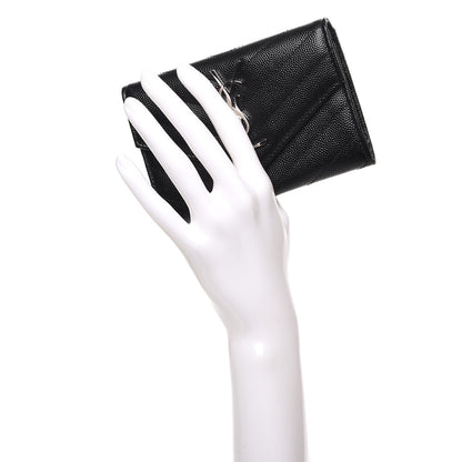 Saint Laurent Grain De Poudre Matelasse Chevron Small Monogram Envelope Wallet Black 2 of 8