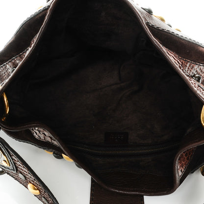 Gucci Calfskin Python Suede Fringe Babouska Hobo Brown 5 of 6