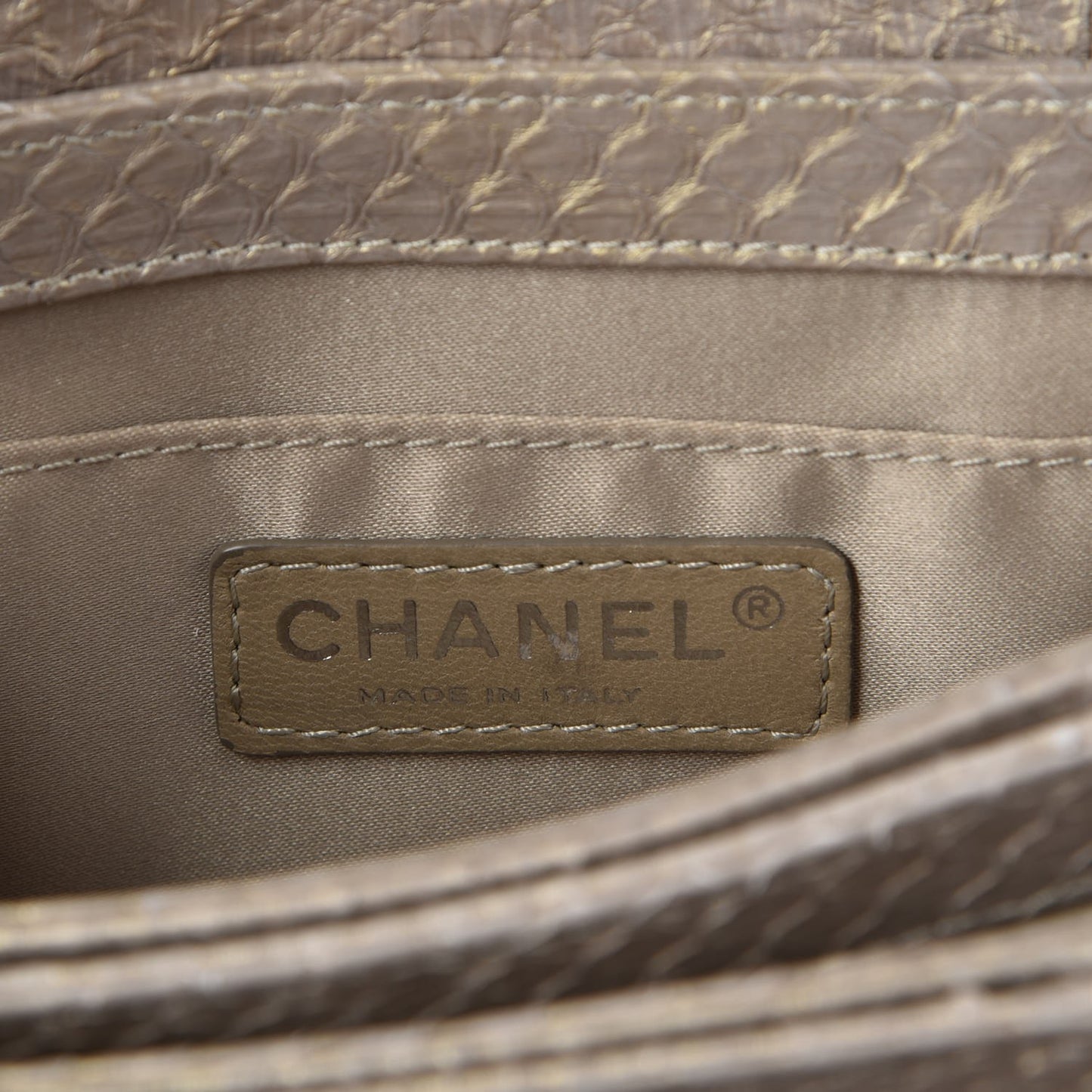 Iridescent Python Quilted Medium Clam Pocket Flap Gold