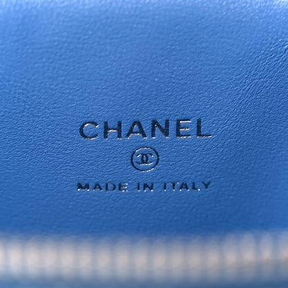 Chanel Denim Quilted Camellia Sweetheart Mini Vanity Case With Chain Blue 6 of 9